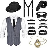 SATINIOR 1920s Mens Costume Roaring Outfit with Gangster Vest Hat Pocket Watch Suspenders for Race Meeting 2026