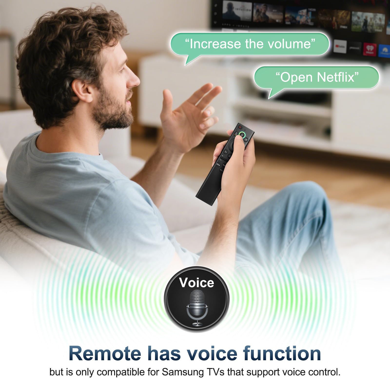 for Samsung-Smart-TV-Remote-Control-Replacement,Universal Remote for 2016 2025 Samsung Frame Curved Crystal Smart TVs, with Voice Control