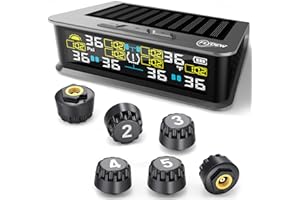 FLYDEW 6-Wheel RV Tire Pressure Monitoring System (TPMS) - 6 Sensors & 6 Alarm Modes | 0-144 PSI ±1.5PSI, Solar/USB Charging | for Dually Trucks & Heavy-Duty Trailers