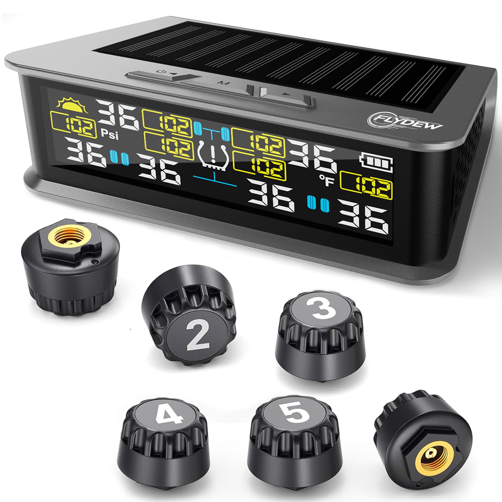 Photo 1 of 6-Wheel RV Tire Pressure Monitoring System (TPMS) - 6 Sensors & 6 Alarm Modes | 0-144 PSI ±1.5PSI, Solar/USB Charging | for Dually Trucks & Heavy-Duty Trailers