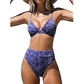 CUPSHE Bikini Set for Women Bathing Suit High Waisted Scalloped V Neck Two Pieces Swimsuit