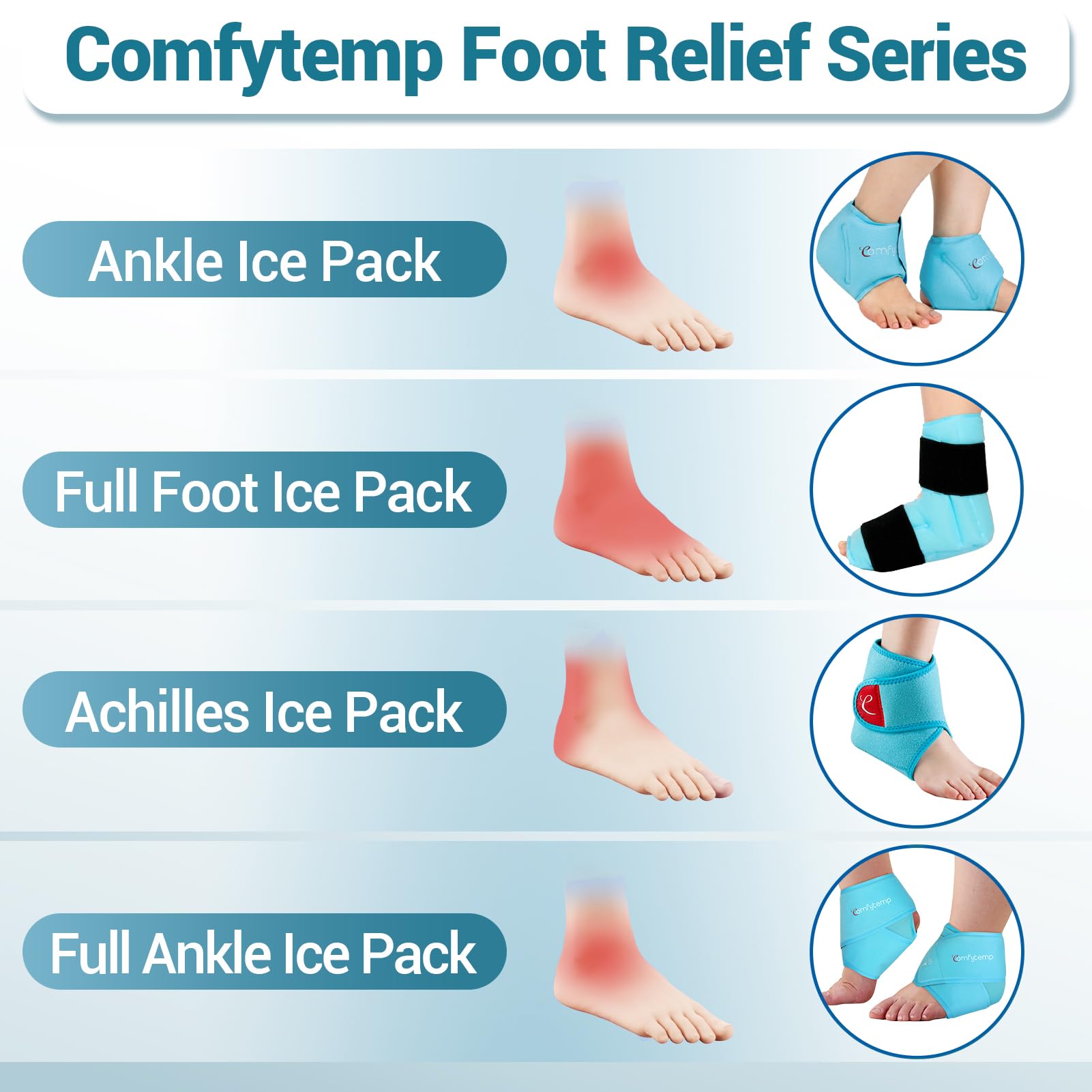 Comfytemp Ankle Ice Pack Wrap for Swelling, Plantar Fasciitis, Foot Pain Relief, FSA Eligible, Gel Packs for Injuries Reusable, Hot Cold Compression for Achilles Tendonitis, Sprain Ankles, Gift, 2 Pcs