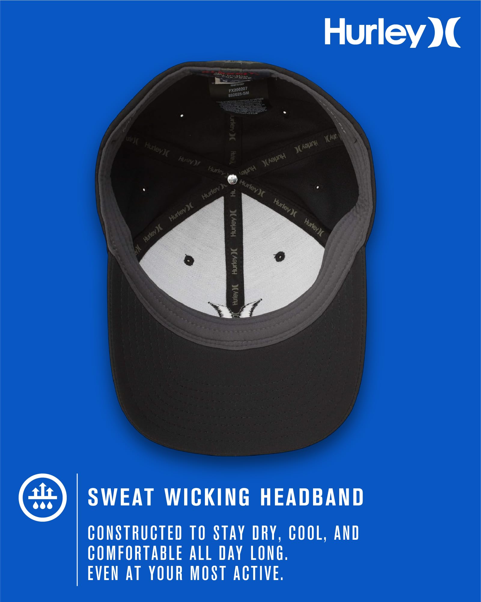 Hurley Mens Baseball Cap - Curved Brim Flexfit Fitted Hats for Men