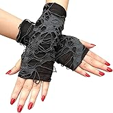 Jozlynn Halloween Women Punk Fingerless Glove Black Grey Cosplay Ripped Gloves Punk Clothes for Girl Halloween Costume Party