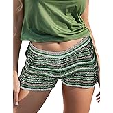VDWIP Women’s Y2K Striped Knit Shorts High Waisted Short Lounge Summer Elastic Rainbow Color Block Sweater Shorts