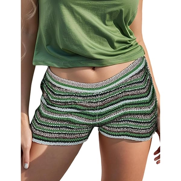 NUFIWI Women Striped Knitted Shorts Low Rise Y2k Floral Sexy Micro