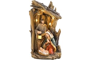 MUMTOP Nativity Set Figurine with Manger, Resin Holy Family Nativity Figurine with LED Lights, Christmas Nativity Scene Sets for Tabletop Holiday Home Chapel Christmas Indoor Decor