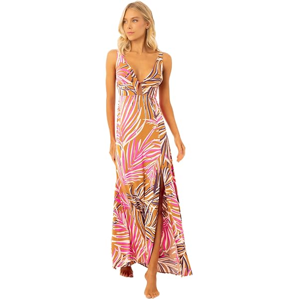 knee length dresses for ladies Maaji Arabian Palm Isadora V Long Dress MD / Aquamarine main image 0