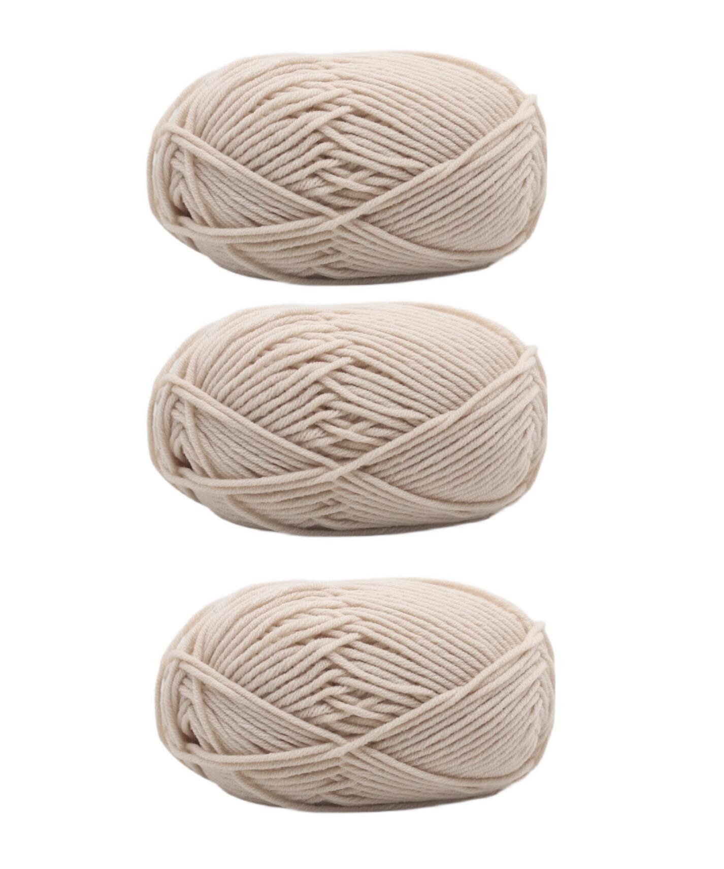 3Packs Beige Cotton Yarn Knitting Yarn Crochet Yarn Embroidery Cotton Stripes Soft Fabric Threads Bundle Cotton Craft Cord for DIY Handbag Purse Basket Handcrafts