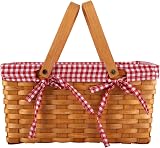 Bekith Picnic Basket Natural Split Woven Hamper with Pink Liner, Handles view 3