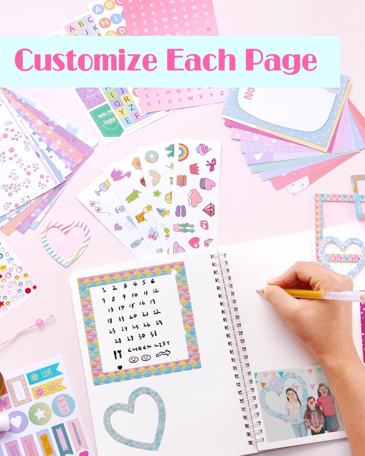 DIY Journal Kit for Girls - 59-Pcs DIY Journal Kit for Tweens & Teens - Stationery Set, Scrapbooking & Diary Supplies, Journaling Art Kit Teen Girl Birthday Gifts, journal kit for girls ages 8-12