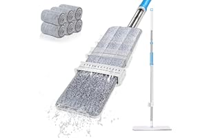 Almcmy Self Wringing Flat Mop, Hands-Free Washing Mop with 6 Reusable Microfiber Pads, Dry & Wet Dust Mop for Hardwood, Laminate, Tile Floor Cleaning
