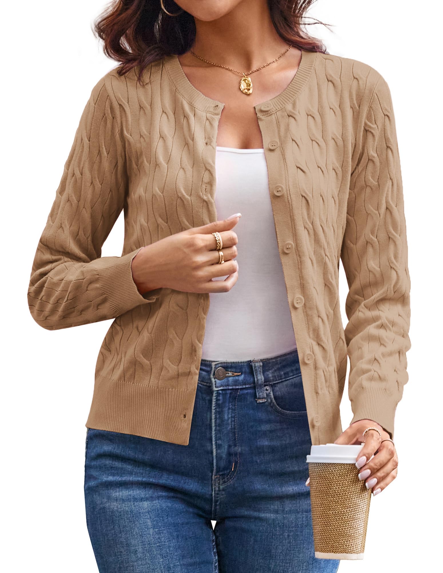 Womens Cable Knit Cardigan Sweaters, Lightweight Cardigans for Women Trendy, Fall Outfits for Women 2025 Shrugs S Image