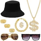 GZJINYUAN 9Pack 90s Hip Hop Costume Kit, 80s 90s Rapper Accessories Outfit for Men Women Rapper Themed Party