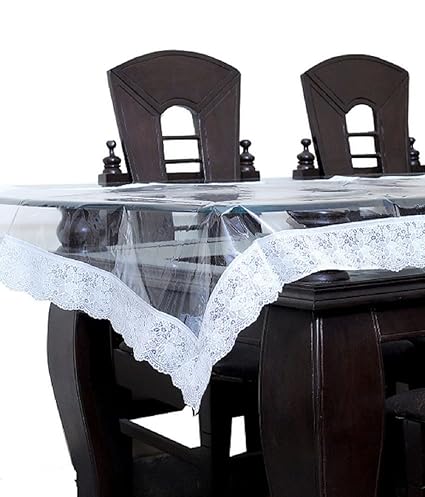 Kuber Industries PVC 6 Seater Transparent Dining Table Cover - Silver