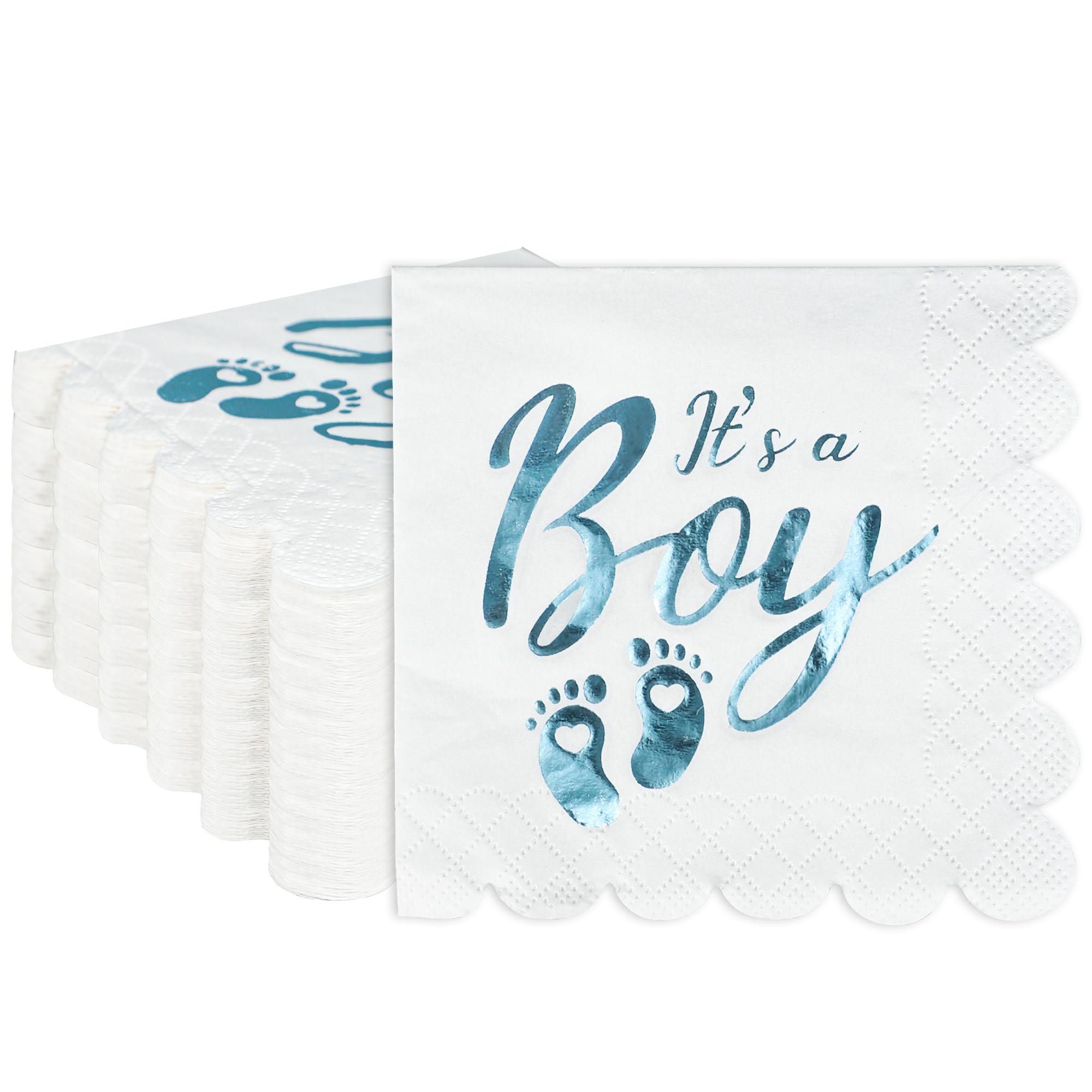 Photo 1 of 100 PCS Boy Baby Shower Cocktail Napkins It’s a Boy Disposable Party Napkins 3-Ply Scalloped Blue Foil Paper Napkin for Baby Shower Boys Welcome Birthday Party Decorations,5 x 5 Inch