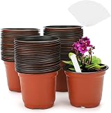 KINGLAKE 50Pcs 10cm Plastic Plant Pots with 100 Pcs White Plant Labels