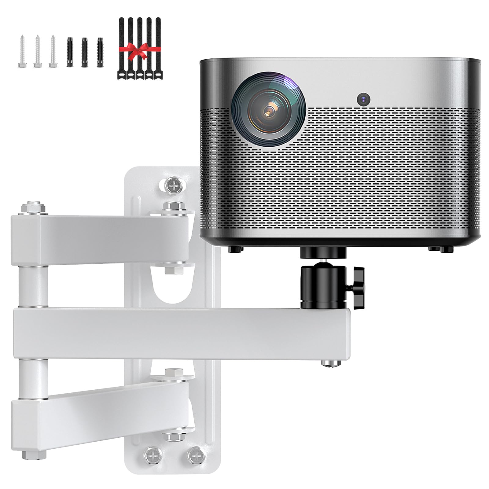 Photo 1 of DAWASAPAT Foldable Projector Wall Mount 1/4" Screw, Adjustable Tilt&Swivel Hanging Projector Holder White Wall Mount Hanger Rack Stand for with Cable Ties