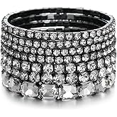Winssigma 7 PCS Crystal Stretch Bracelets for Women, Bridal Wedding Stackable Layered Rhinestone Bracelets Set Evening Party Jewelry