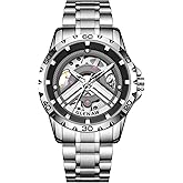 GLENAW Skeleton Watches for Men, Automatic Mechanical Watch with Luminous Dial, Self Winding Watches Stainless Steel Bracelet