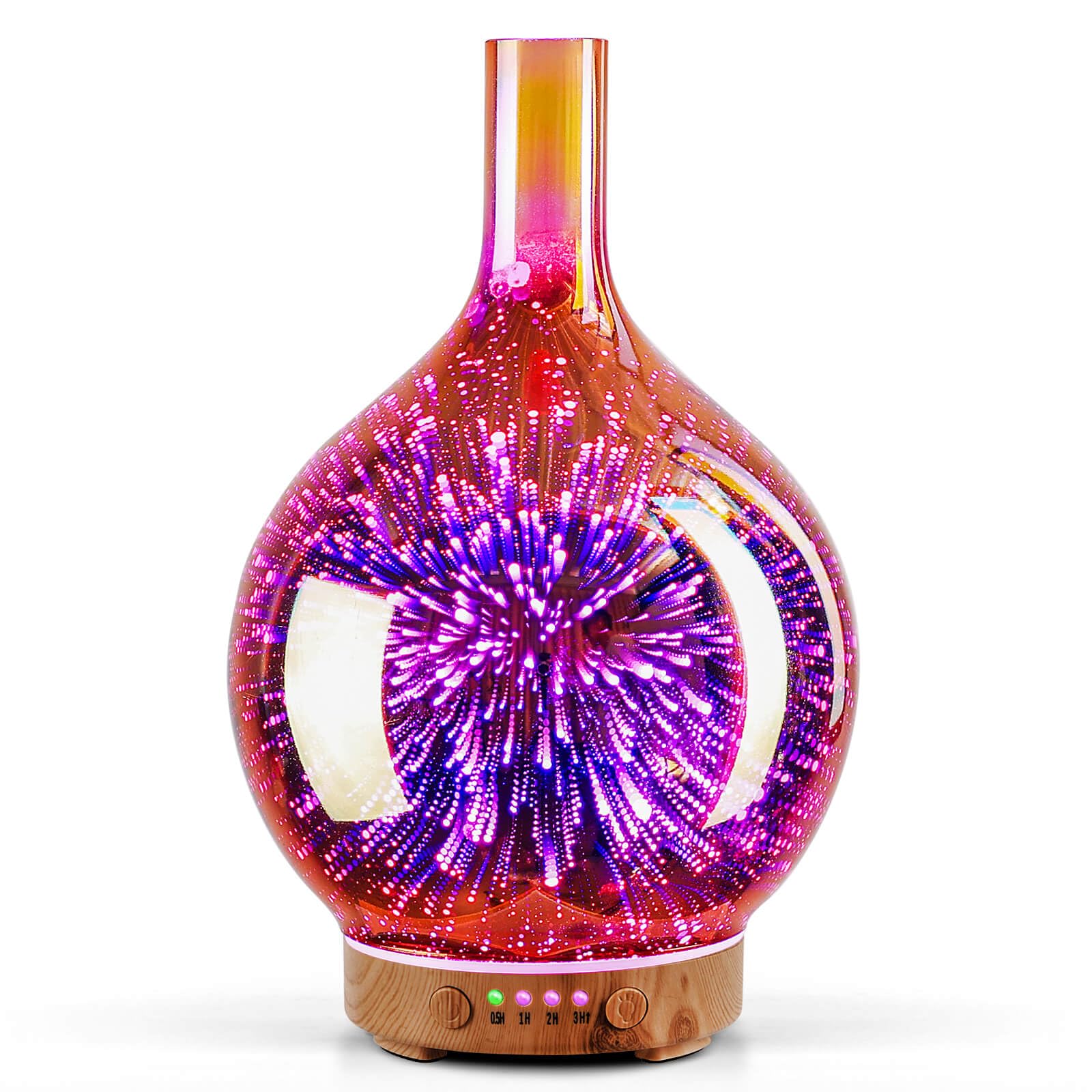 Porseme 150ml Glass Essential Oil Diffuser, Night Light Handmade 3D Glass Ultrasonic Aroma Diffuser, 7 Color Changing Cool Mist Oil Diffuser with Timer, Waterless Auto-off for Home（Rosegold）