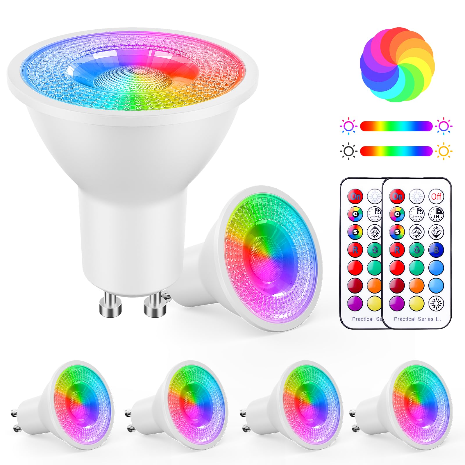 YAYZA! GU10 LED Colour Changing Bulbs 5W Dimmable, GU10 RGB LED Spots Light Bulb Warm White 3000K, Multicolour LED Spotlights with Remote Control, 12 Colours, 5 Modes, Timer, 4 Pack — image 1
