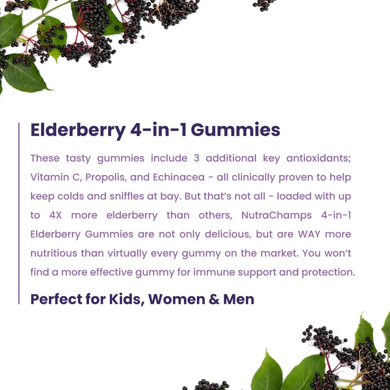 Elderberry Gummies for Kids & Adults [Double-Strength] Immune System Support - Sambucus Nigra Extract Antioxidant Supplement - 60 Vegetarian Gummy Vitamins: Health & Personal Care