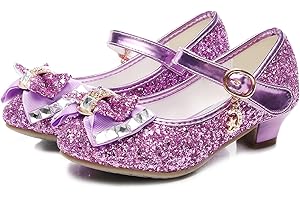 TANDEFLY Girls Dress Shoes Mary Jane Wedding Party Heel Glitter Bow Princess Flower Shoes for Kid Toddler