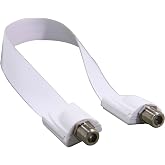 Ancable Window and Door Feed Thru Jumper Cable,1-Pack 1ft (32cm) F-Type Female to Female Flat Coax TV Cable Extension Adapter for Antenna, DirectTV and Dish Tailgater, White,Ultra Slim Paper Thin
