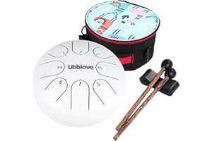 Ubblove Steel Tongue Drum Instruments: 6 Inch 8 Notes Key of C Metal Steel Drums with Bag - Percussion Instrument Music Education, Relaxation, Meditation and Gift (White)