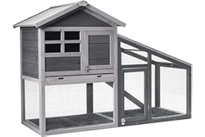 Tangkula Rabbit Hutch Indoor Outdoor, Wooden Chicken Coop, Bunny Hutch with Run, Ventilation Door, Removable Tray, Ramp, Sunlight Panel, Backyard Garden Animals Pet Cage (Gray)