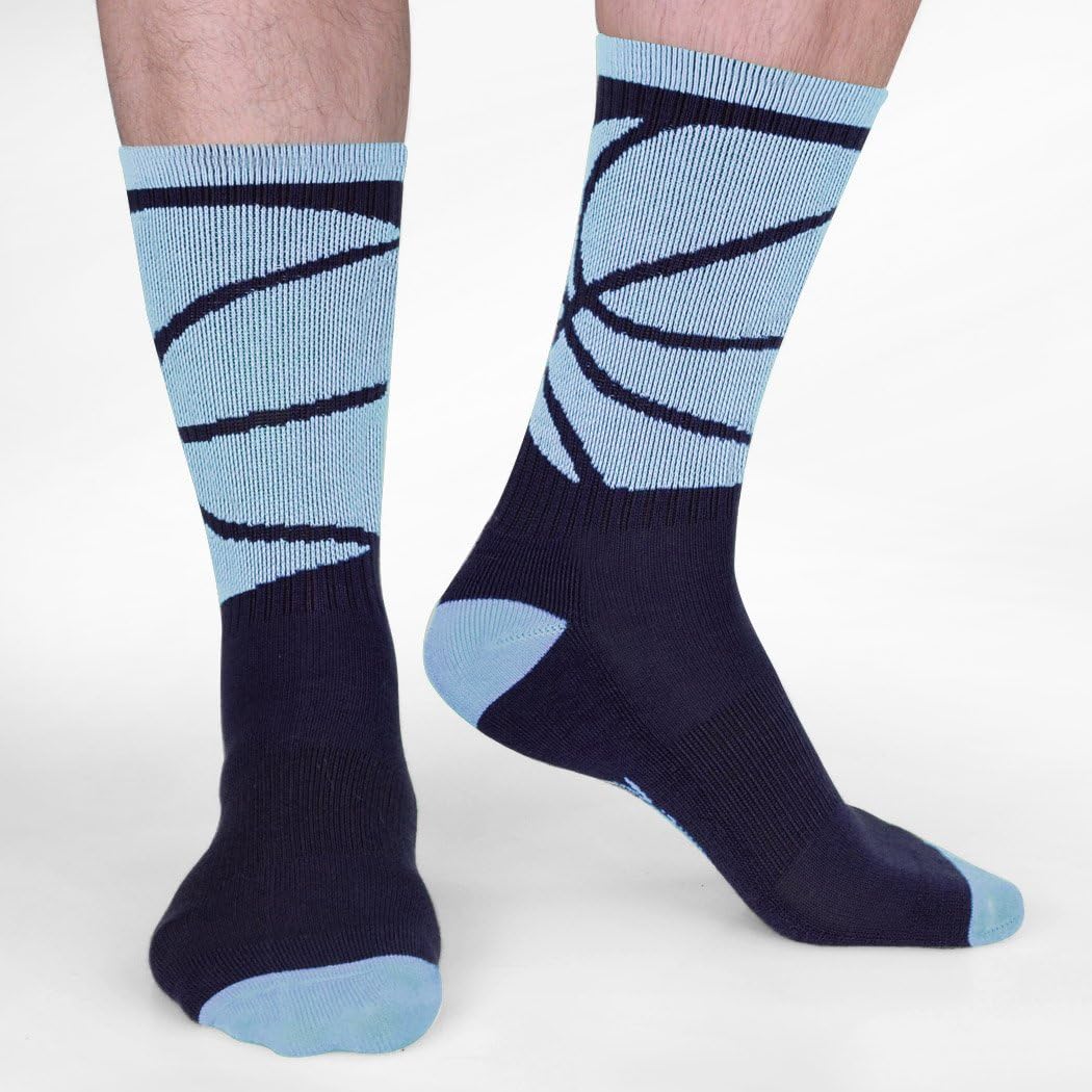 Basketball Sock | Athletic Mid Calf Woven Socks | Basketball Wrap | Black and Carolina Blue: Clothing