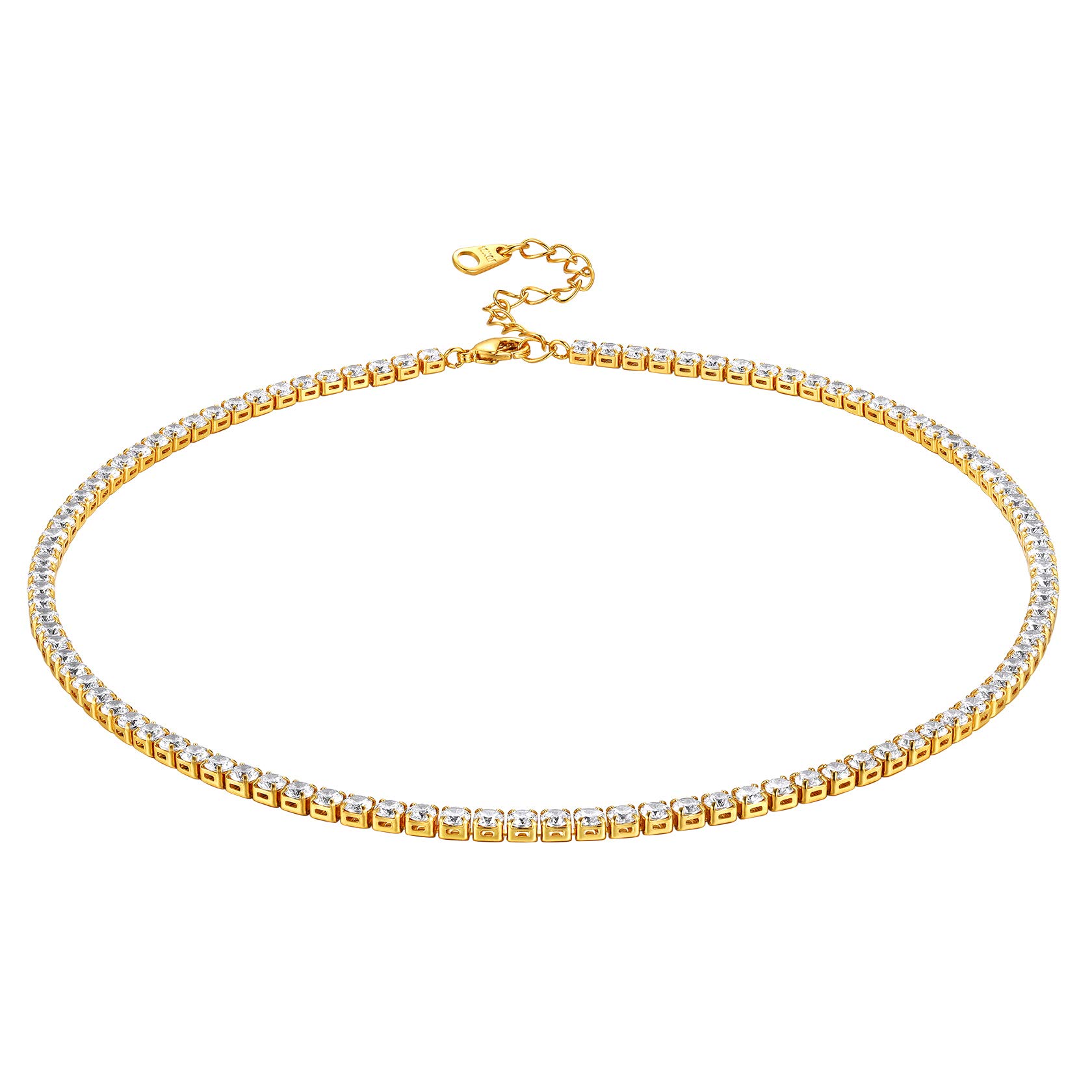 ChainsHouse Diamond Tennis Chain AAA CZ Link Necklace Choker Bling Gold Plated Statement Jewelry 14"