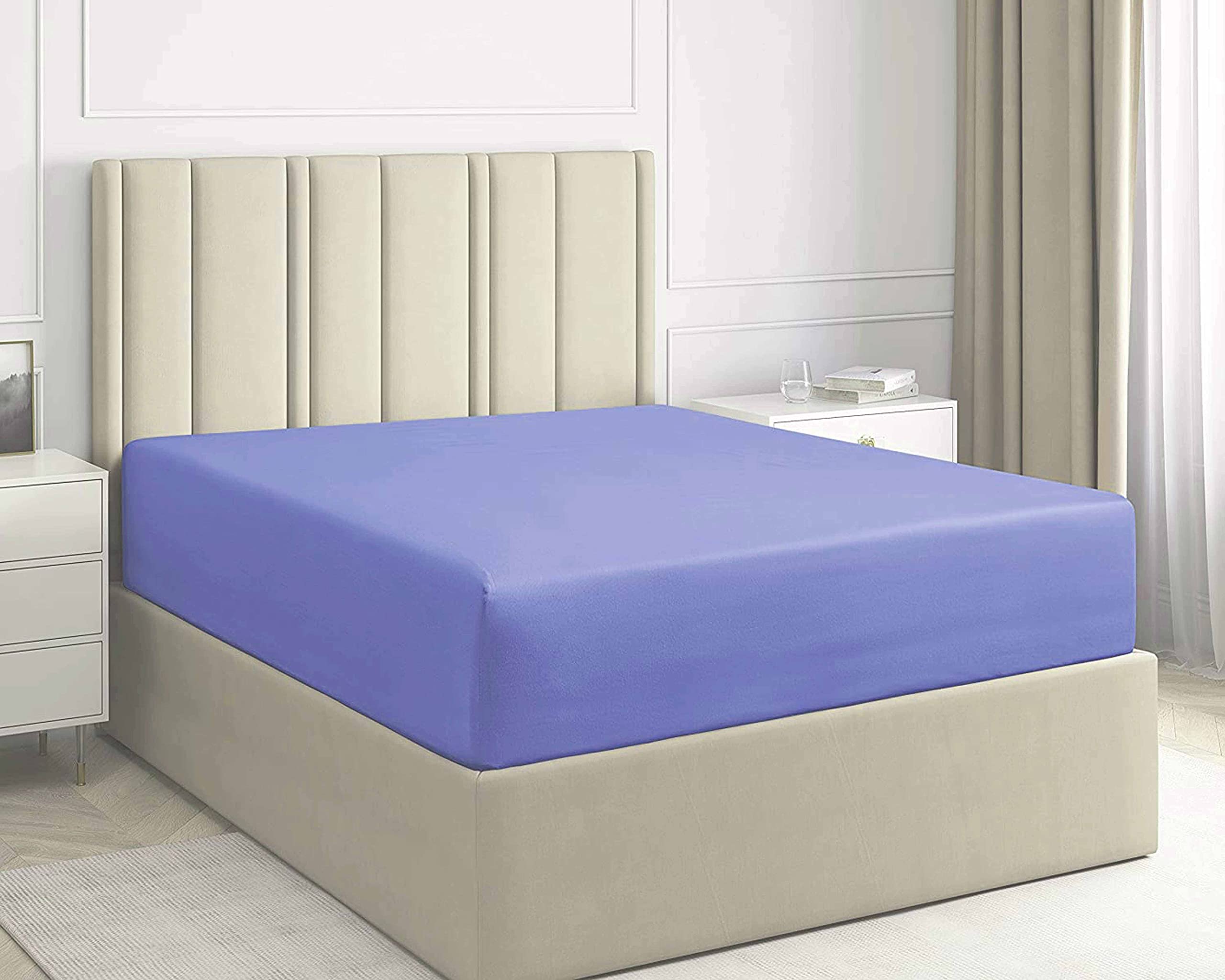 Extra Deep Fitted Sheet with Pair of Matching Pillowcase Double and King Sizes (Sky Blue, King)