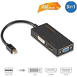 SIIG Mini DisplayPort to DVI/VGA/HDMI 4K 3 in 1 Adapter Supports up to 4Kx2K Thunderbolt Compatible Gold Plated For MacBook Surface and other Mini DP enabled Devices