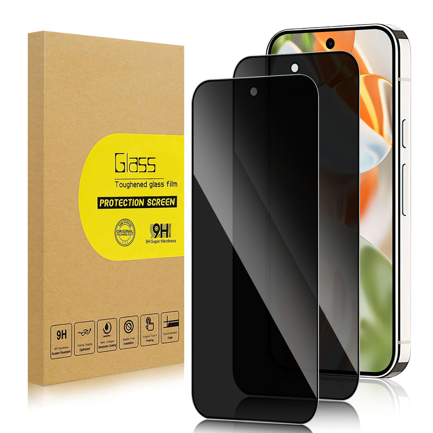 Lokyoo 2 Pack Privacy Screen Protector for Google Pixel 9 Pro/Pixel 9 [Anti-Spy Tempered Glass] [Fingerprint Unlock Support], Anti-Scratch, Bubble-Free, Easy Install 9H Protective Glass
