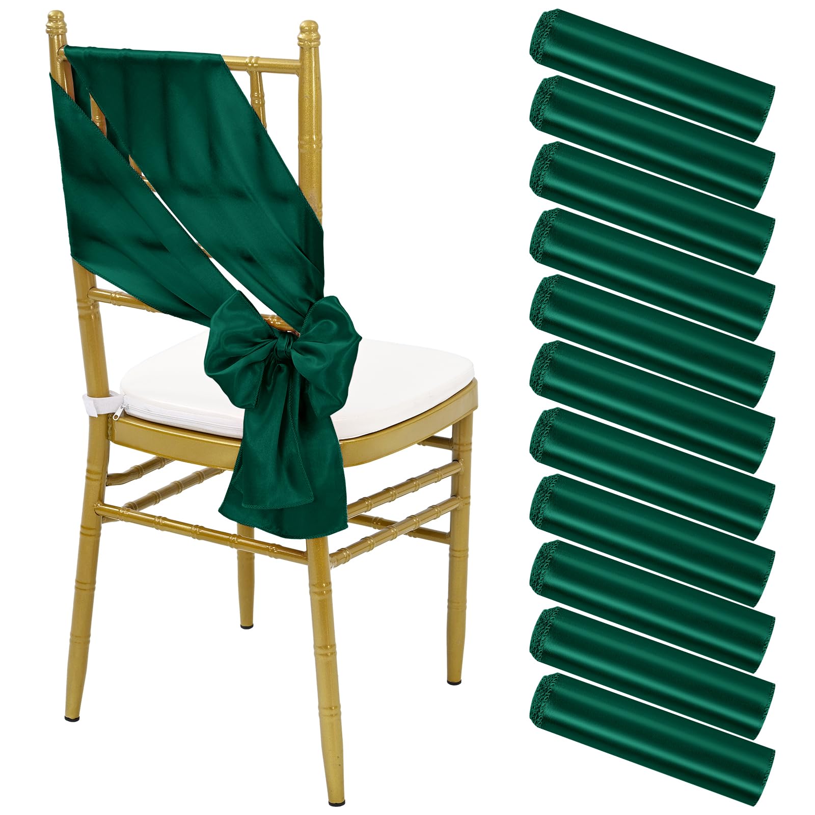 Photo 1 of 60 PCS Satin Chair Sashes Emerald Green Shiny Chair Ribbon Ties Back Bows Designed Sashes Universal Chair Cover for Wedding Reception Gathering Birthday Party Banquet Restaurant Chair Decor (7x78in)