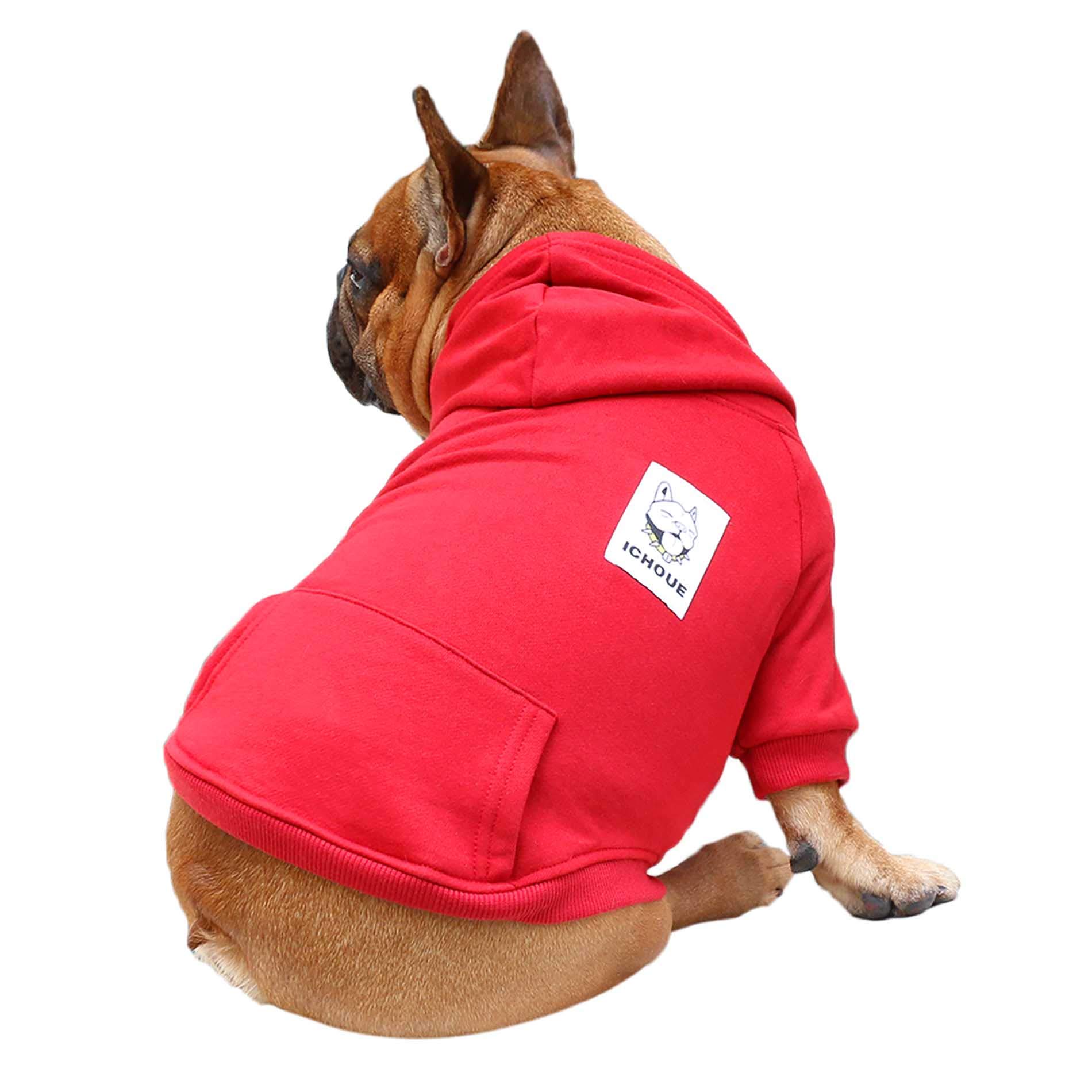 iChoue French Bulldog Frenchie Clothes Hoodies For Dogs Pug English Boston Terrier Bully Pitbull Corgi Sweatshirt Sweater Clothing Puppy - Dark Red/Small