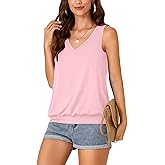 Umenlele Women’s Casual Banded Bottom Cami Shirt V Neck Sleeveless Loose Summer Tank Top Camisole