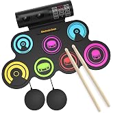 7 Pads Electronic Drum Set (Rainbow), Roll Up Drum Kit with Drum Sticks, Electric drums, Drum Pad Electronics for Kids with 5 Different Drum Kit, 3 Unique Rhythms, Bulit-in Double Speakers