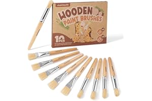 JUPITEARTH Jumbo Paint Brushes for Kids, Easy Grip Round and Flat Toddler Paint Brushes with Natural Wood Handles for Washable Paint and Acrylic Paint, 10 Pcs