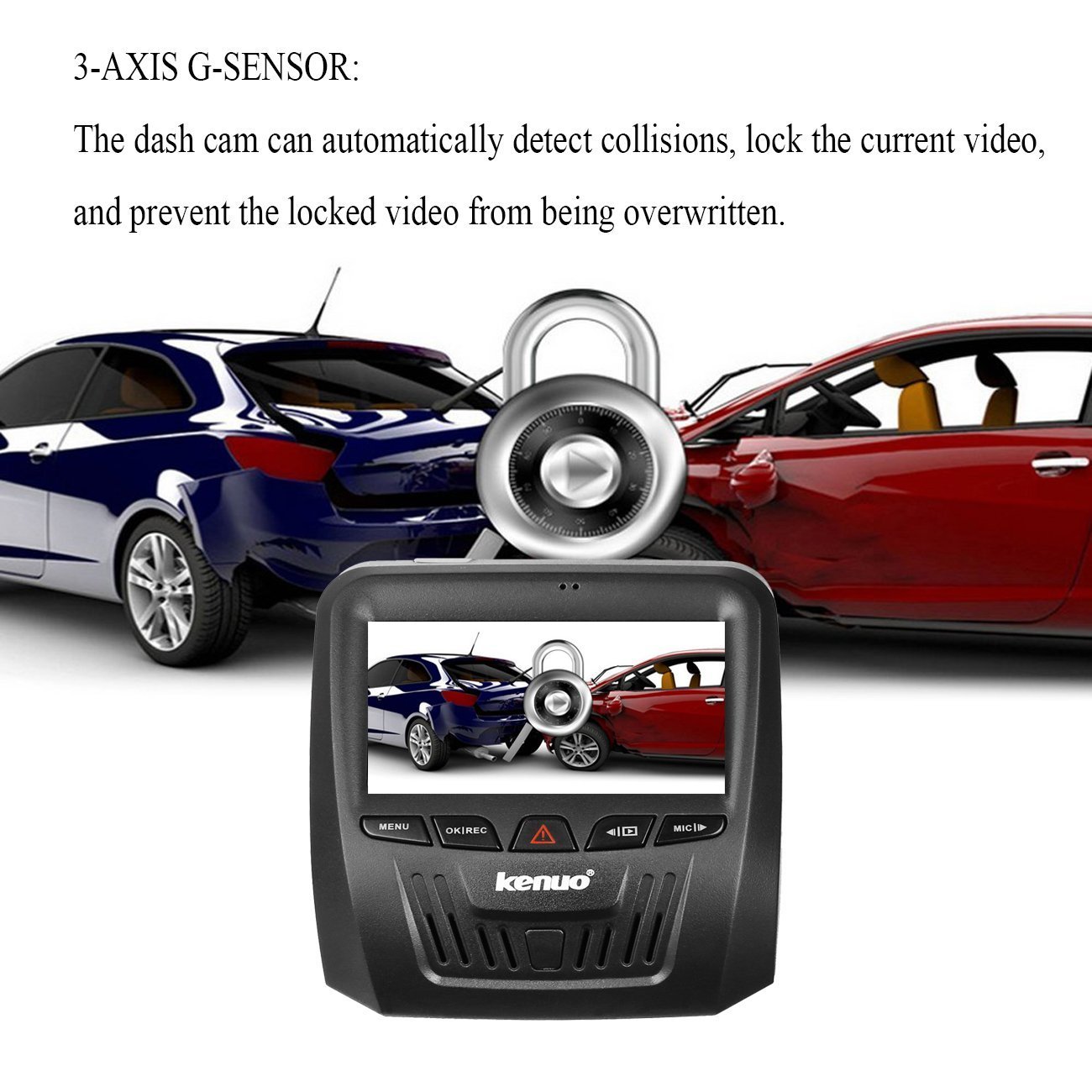 Car Dash Cam, Kenuo 3.0\'\' LCD Screen 1080P Full HD Car Recorder with SONY IMX323 CMOS Image Sensor, Night Vision, G-Sensor, 150° Wide Angle, WDR, Loop Recording, Motion Detection, and Parking Monitor