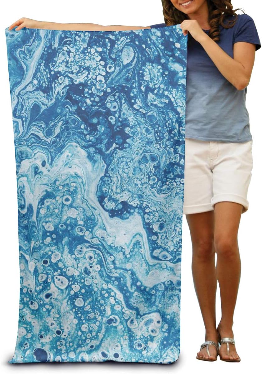 JOEKAORY Beach Towels Large Blue Marble Printed Bath Towels One Size Quick-Dry Bathroom Towels Absorbent Wrap Towel for Bathroom