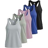 Real Essentials 5 Pack: Women's Dry Fit Tank Top - Racerback Sleeveless Workout Athletic Gym Shirt (Available in Plus)