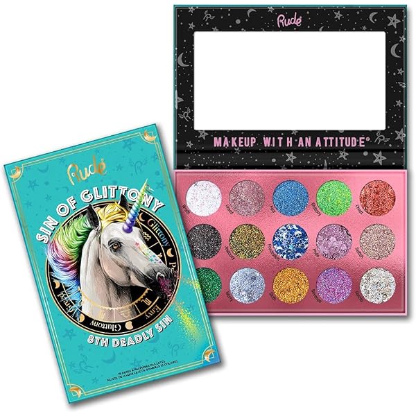 Rude UNITED SHADES OF GLITTER Palette – 21 Glitzerfarben, Kein Kleber Nötig, Vegan