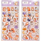 A18-Cute Fox 3D Puffy Stickers, Halloween Magic Theme, Purple and Orange, 1 Sheet