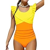 FoWear Girls Swimsuit One Piece Ruffle Trim Swimwear Criss Cross Girls Bathing Suit for 6-14 Years