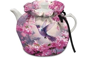 Xoenoiee Hummingbird Floral Pink Pattern Tea Pot Cover Tea Cozy Insulation Teapot Cosy Tea Pot Warmer Cover for Home Kitchen Table Teapot Kettle Cover Keep Warm