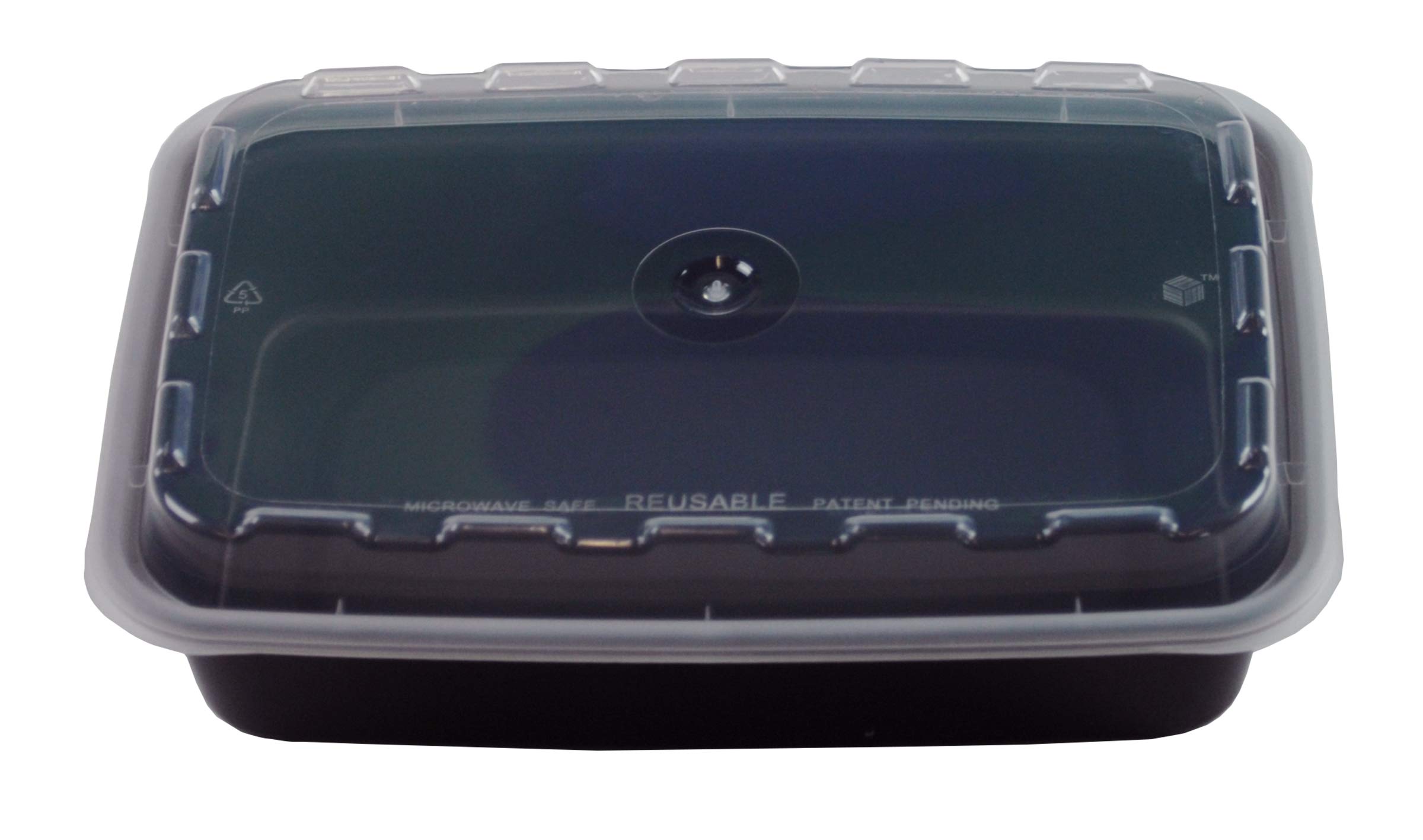 Cubeware Rectangular Black Reusable Plastic Microwavable Food Container with Clear Lid Set, 16 Ounce - 150 Set per case.