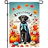 BlissYard Fall Garden Flag 12x18 Inch Labrador Dog Welcome Flag Double Sided Autumn Yard Banner Pumpkin Cotton Decor for Porch Lawn Patio Outdoor Seasonal Decoration